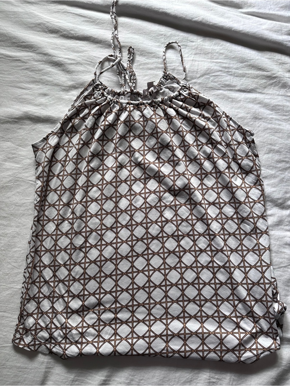 Banana Republic Geometric Print Drawstring Skirt — White & Brown